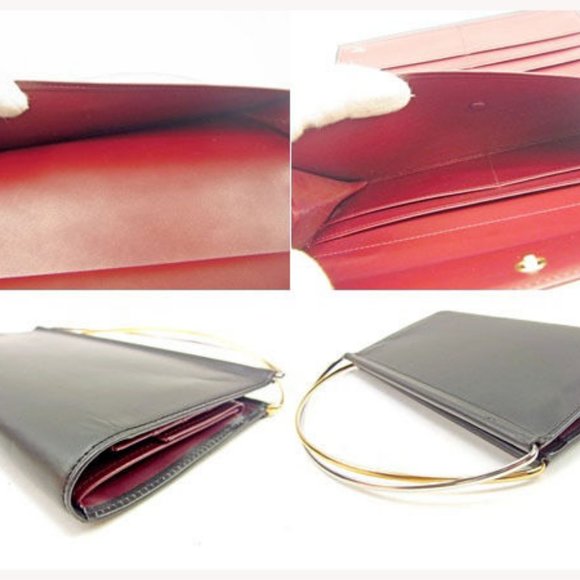 Cartier Wallet Purse Long Wallet Trinity Black Red Woman Authentic Used Y7301 - Picture 5 of 6